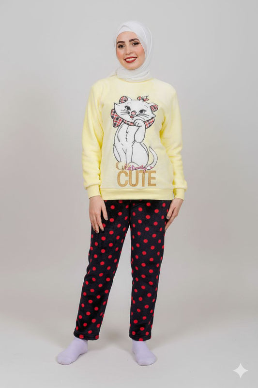 Women’s Polar Pajamas – Totally Cute Yellow Cat – 10754