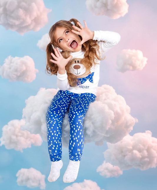 Kids' Pjs - White & blue bear - 10839