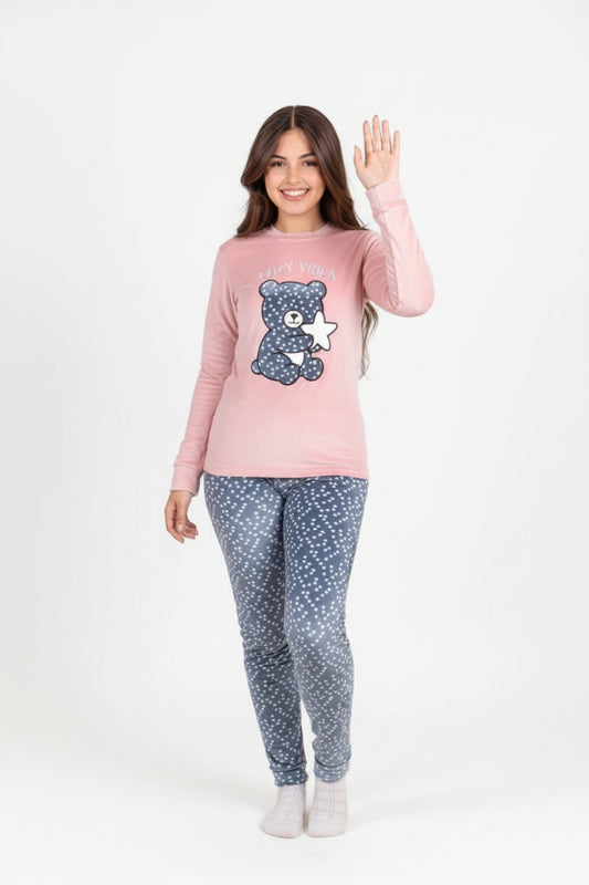 Girls' Soft Fleece Pjs - Pink & Gray - 10843