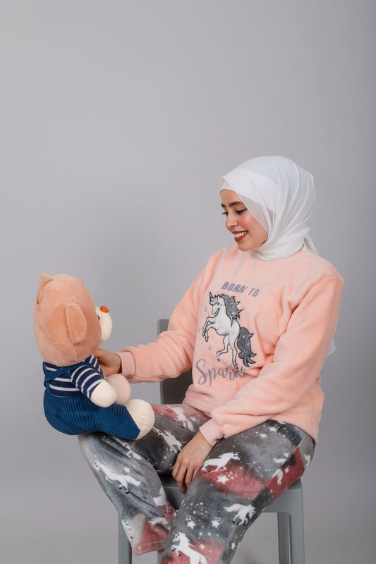 Women’s Polar Pajamas – Born to Sparkle Peach & Grey Unicorn – 10754