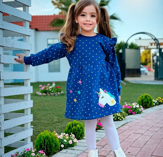Girls’ long sleeves Dress – Unicorn – 10840