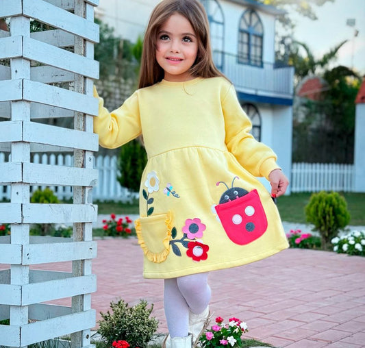 Girls’ long sleeves Dress – Yellow – 10840