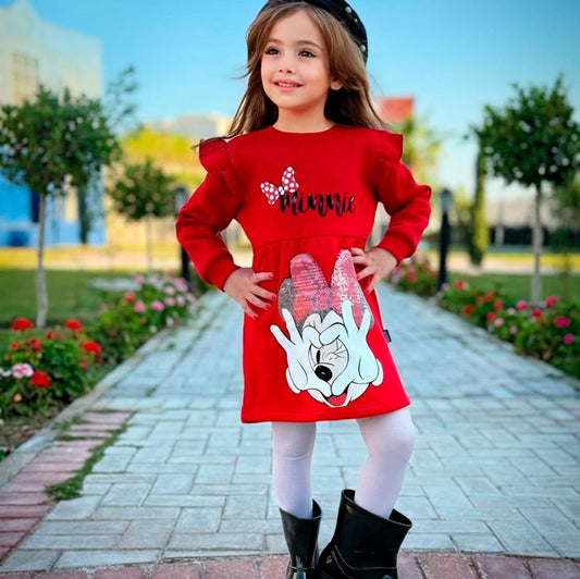 Girls’ long sleeves Dress – Red Minnie Mouse – 10840