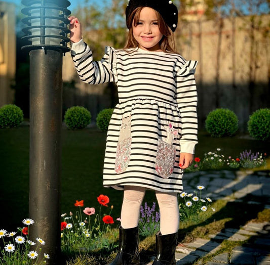 Girls’ long sleeves Dress – Striped – 10840