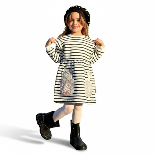 Girls’ long sleeves Dress – Striped – 10840
