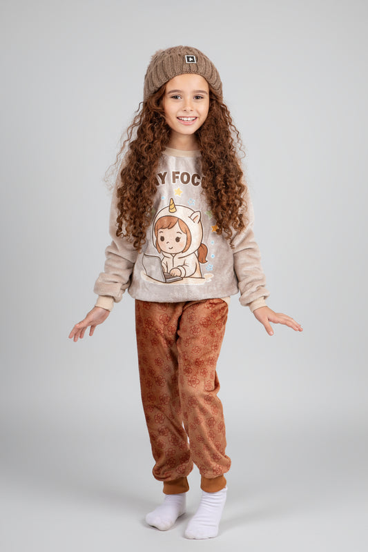 Girls' - Printed Polar - Beige Stay Focus Unicorn Laptop - 10834