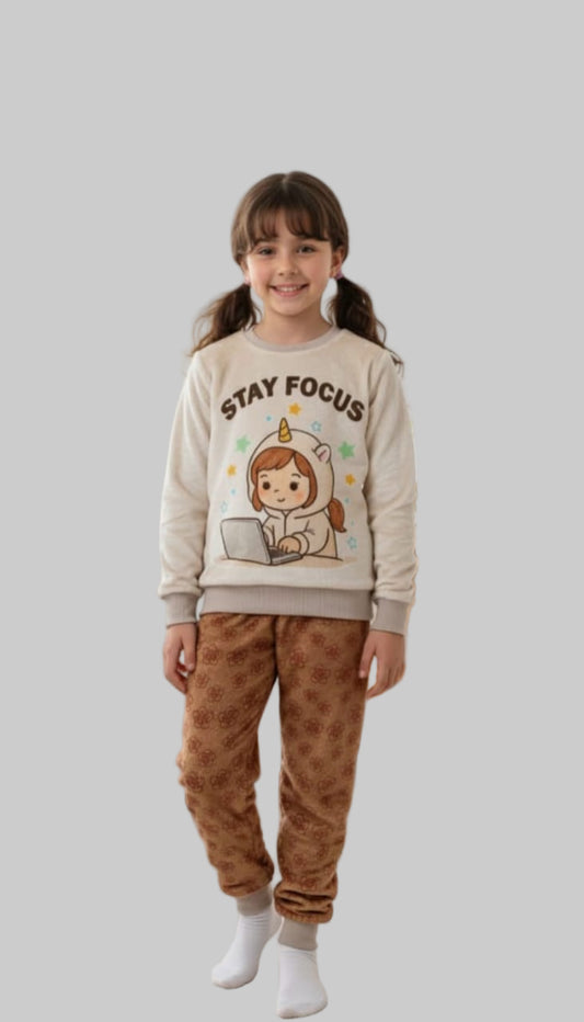 Girls' - Printed Polar - Beige Stay Focus Unicorn Laptop - 10834