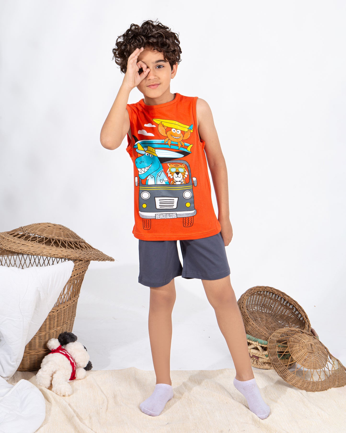 Boys’ Summer Pajama – Sleeveless – Orange – 10857