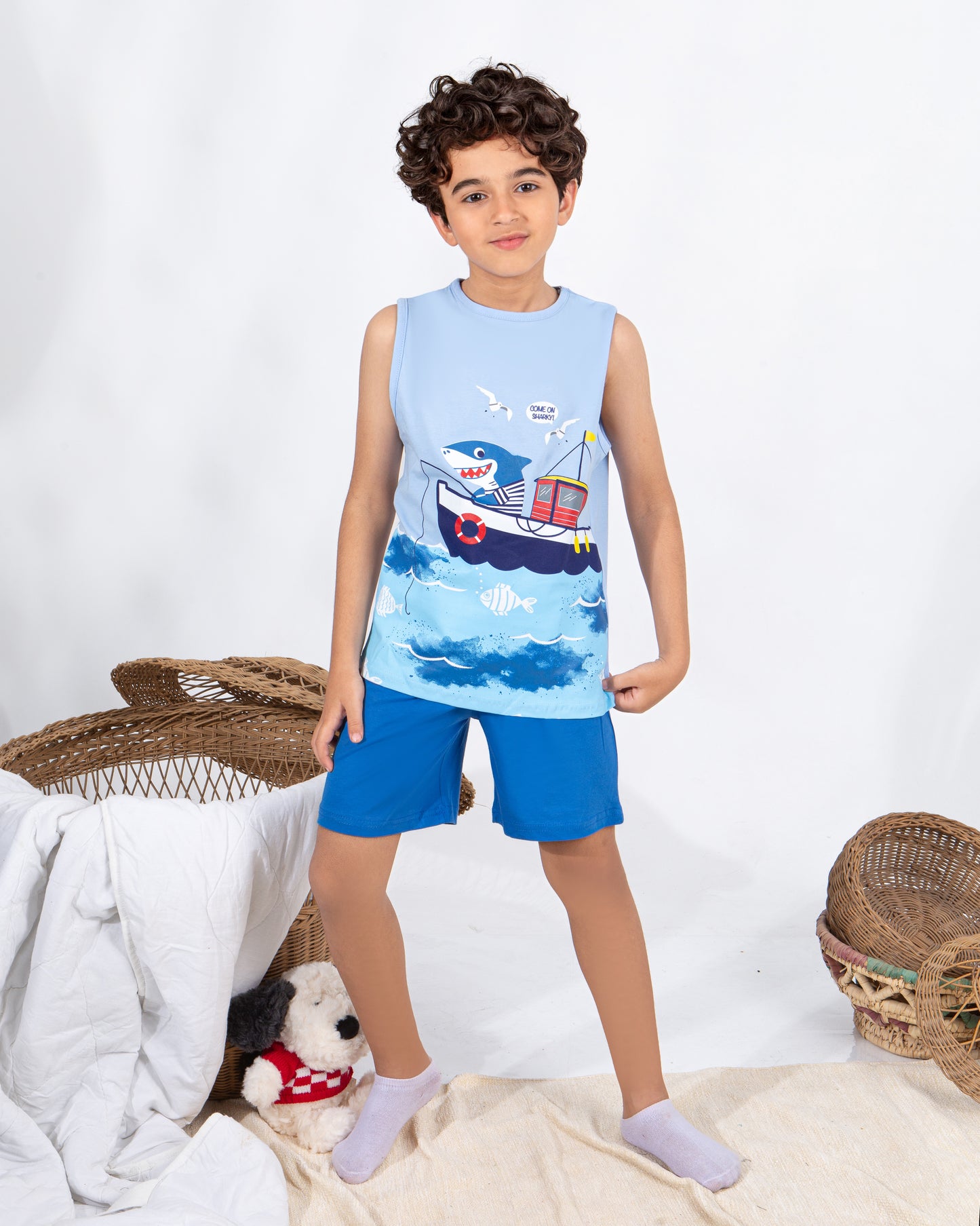 Boys’ Summer Pajama – Sleeveless – Blue – 10857