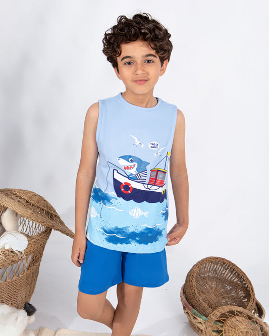 Boys’ Summer Pajama – Sleeveless – Blue – 10857