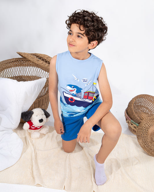 Boys’ Summer Pajama – Sleeveless – Blue – 10857