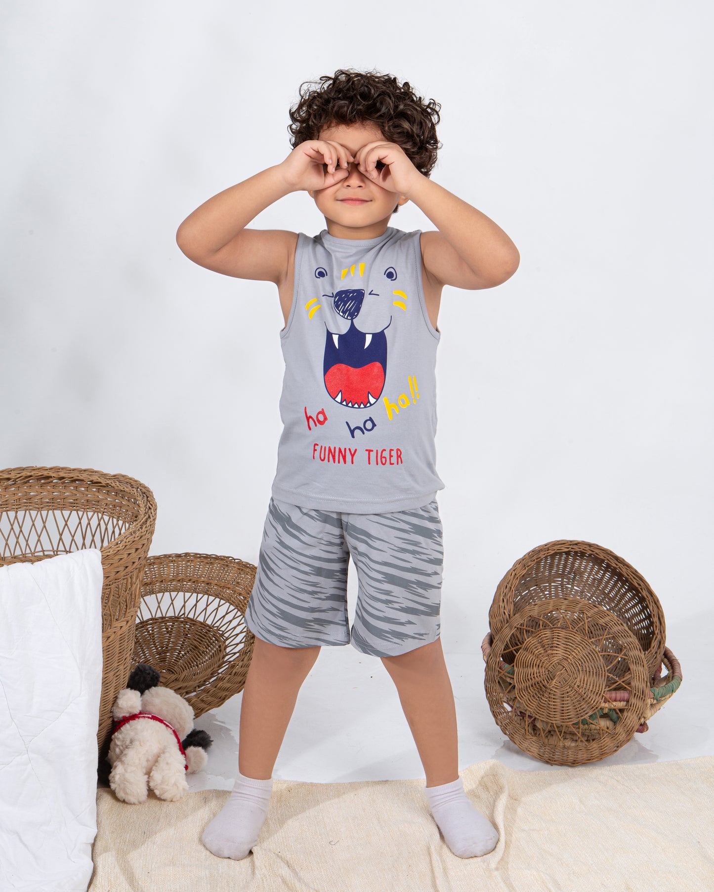 Boys’ Summer Pajama – Sleeveless – Gray – 10856