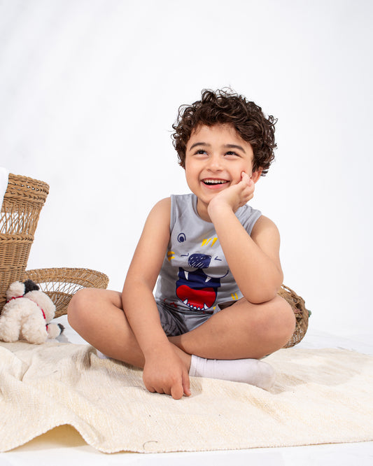 Boys’ Summer Pajama – Sleeveless – Gray – 10856