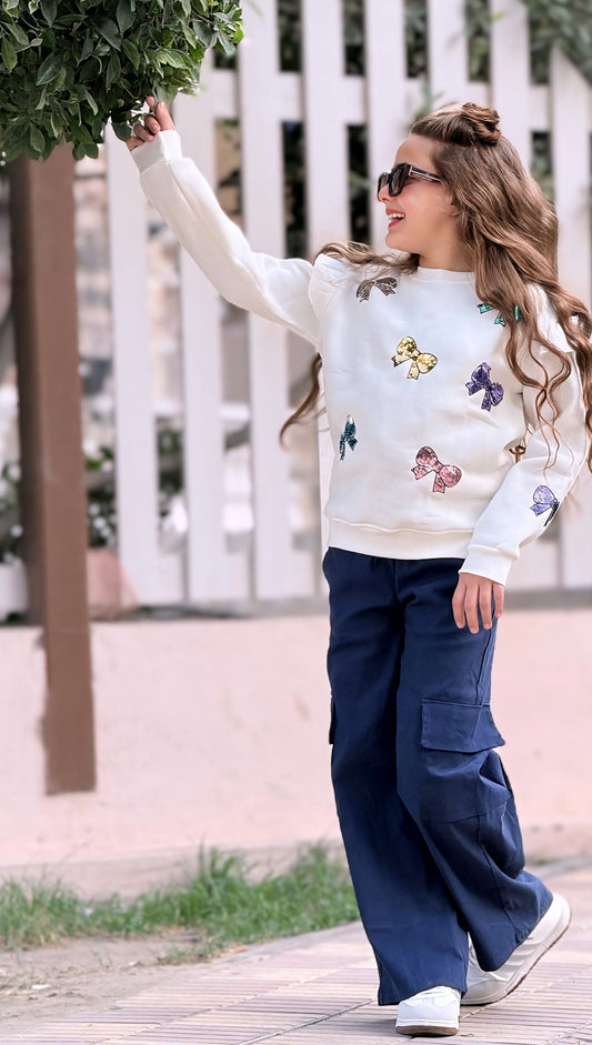 Girls’ Sweatshirt & Pants Winter Set – Flip Sequin Bows – 10848