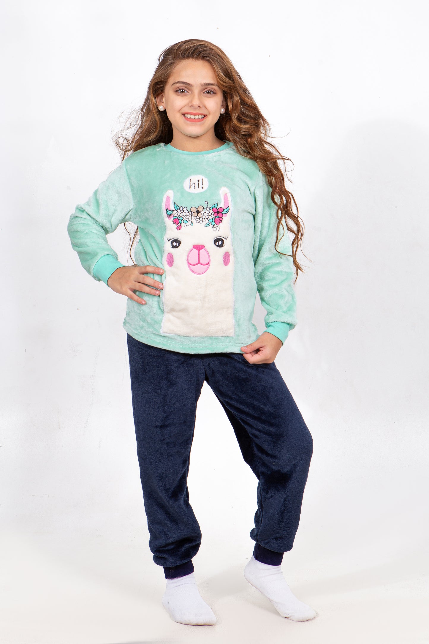 Girls' Polar Pajama – Mint Llama (Hi!) – 10828