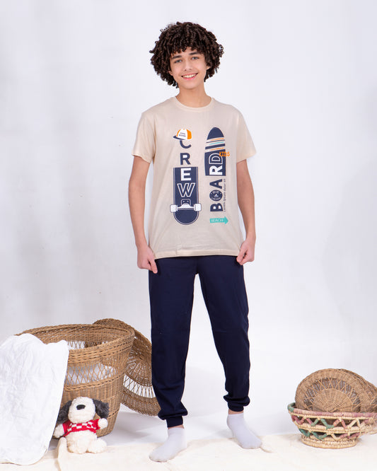 Boys’ Summer Cotton Pajama – Tee and Pants – Board – 10852