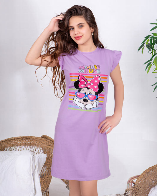Girls' Minnie Mouse Summer Nightdress – Premium Full Lycra Cotton – 10853