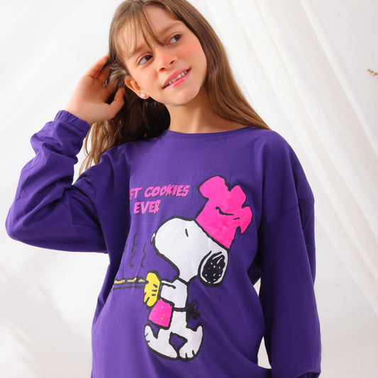 Girls’ Pajama Set – Purple Snoopy Print – 10822