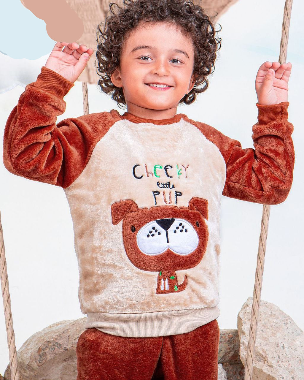 Boys’ Cheerful Pup Embroidered Polar Pajama – 10733