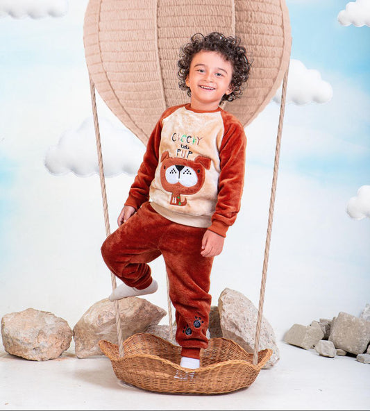 Boys’ Cheerful Pup Embroidered Polar Pajama – 10733