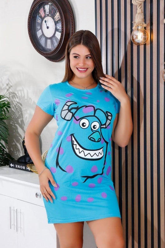 Women’s Cotton Nightshirt – Light Blue Sulley Print – 550