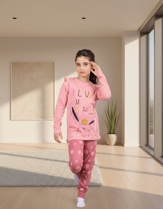 Girls’ I Love My Grandma Bunny Cotton Pajama Set – 10835