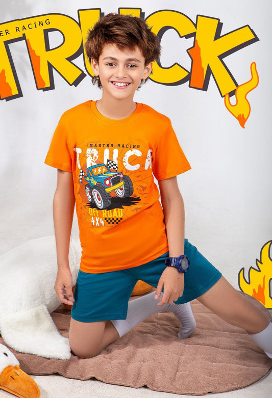 Boys’ Summer Pajama – Orange – Shorts and Tee – 10809