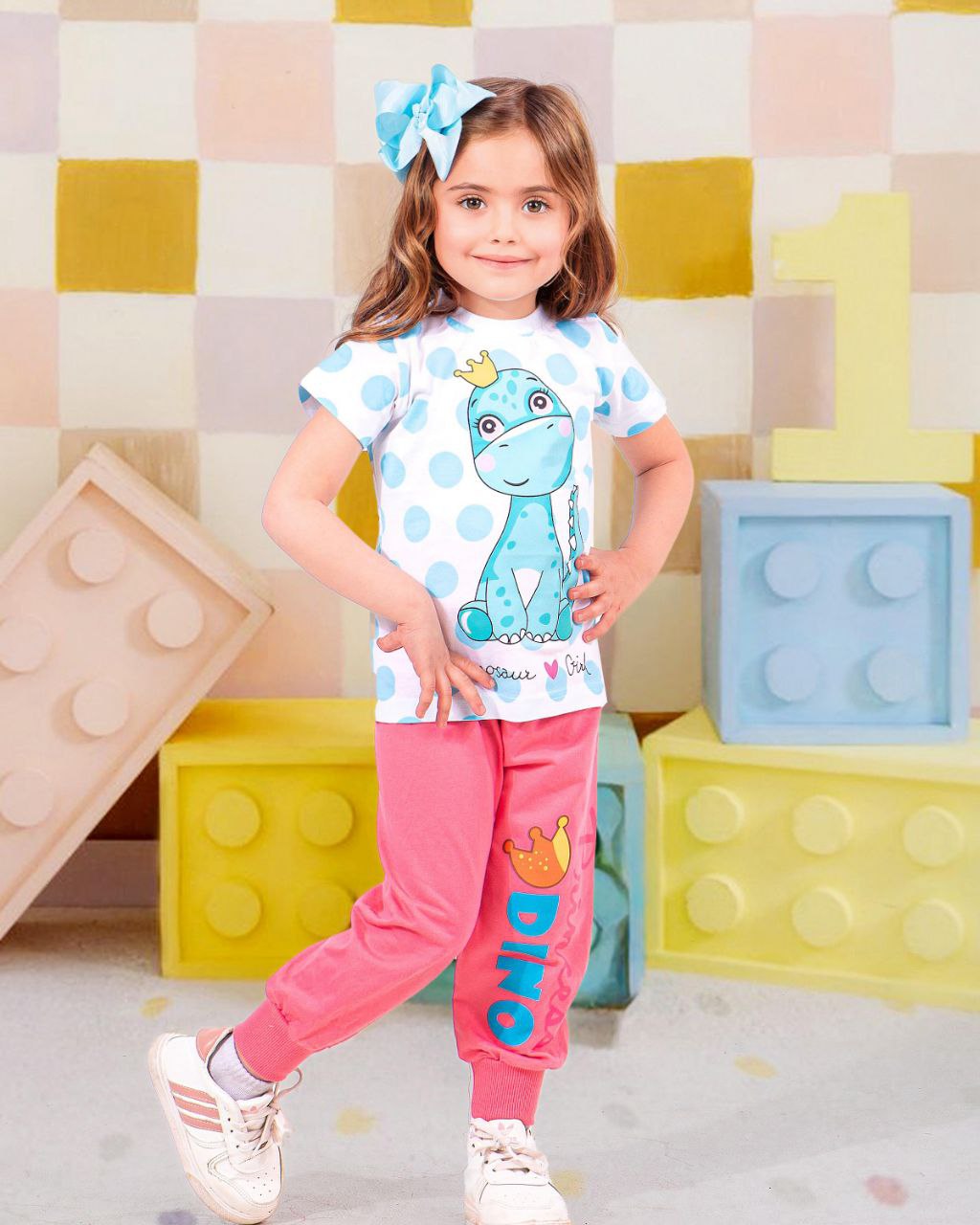 Girls' Autumn 3-Pcs Set – Pink Dino – 10849