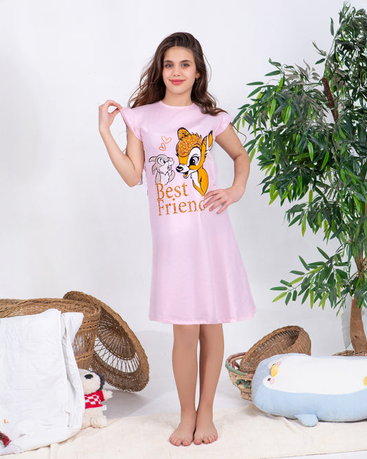 Girls' Bambi "Best Friends" Summer Nightdress – Premium Full Lycra Cotton – 10853