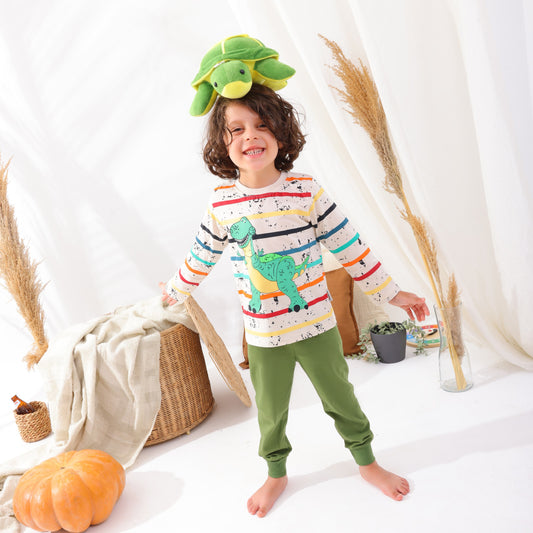 Boys’ Autumn Pajama Set – Dino – 10821
