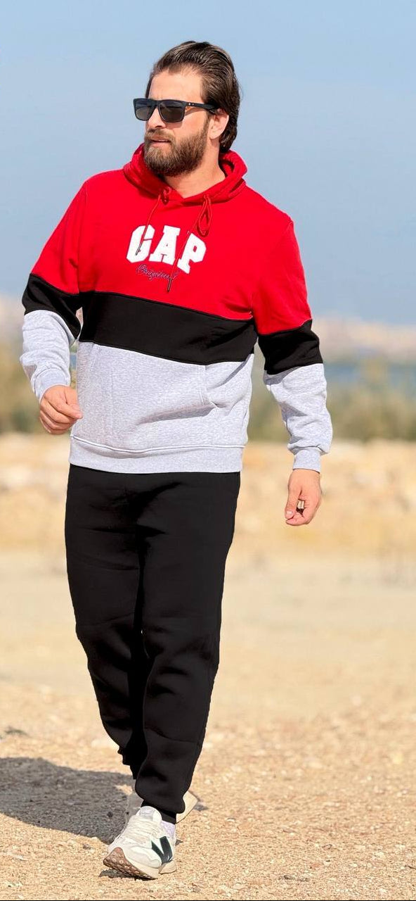Men's Winter Hoodie Milton set - Red color block - 10847