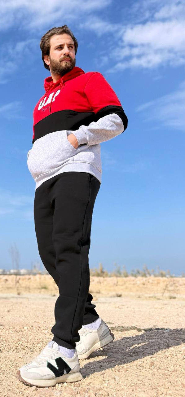 Men's Winter Hoodie Milton set - Red color block - 10847