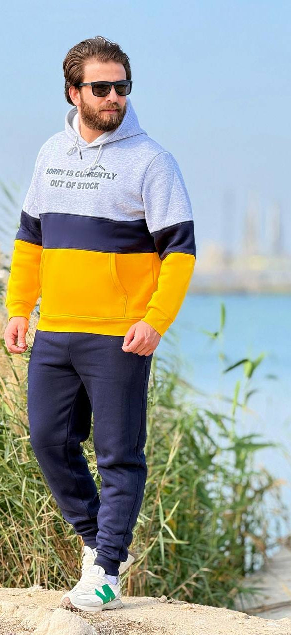 Men's Winter Hoodie Milton set - Yellow color block - 10847