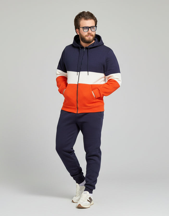Men's Winter Hoodie Milton set - Orange Navy color block - 10847
