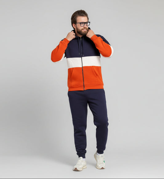 Men's Winter Hoodie Milton set - Orange Navy color block - 10847