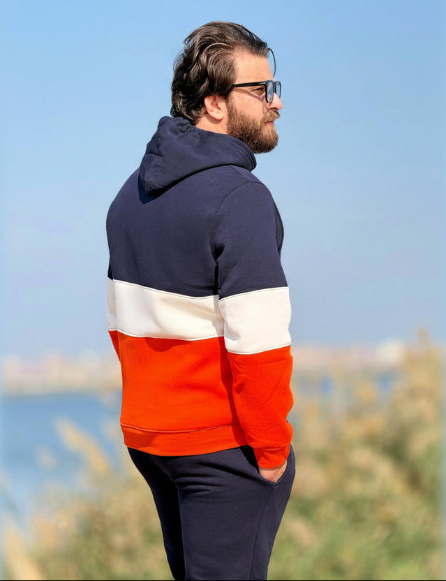 Men's Winter Hoodie Milton set - Orange Navy color block - 10847