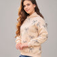 Girls Winter Outfit Beige – Hoodie with Bow Print & Wide Leg Jeans