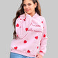 Casual Girls Winter Set  – Pink Heart Print Cotton Hoodie & Wide Leg Jeans