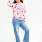 Casual Girls Winter Set  – Pink Heart Print Cotton Hoodie & Wide Leg Jeans