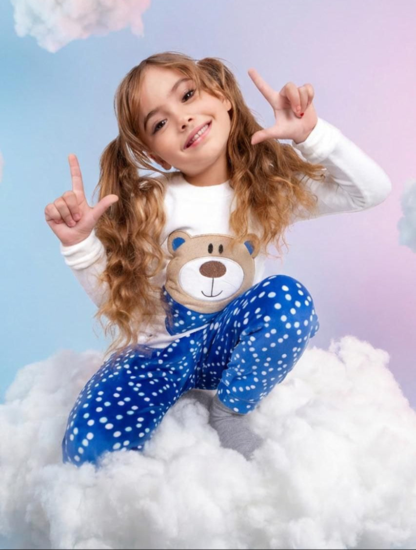Kids' Pjs - White & blue bear - 10839