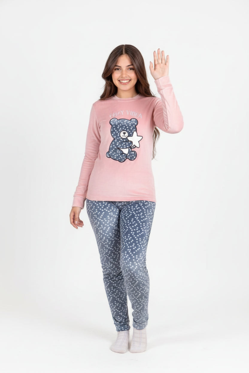 Girls' Soft Fleece Pjs - Pink & Gray - 10843