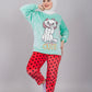 Women’s Polar Pajamas – Totally Cute Mint Cat  – 10754