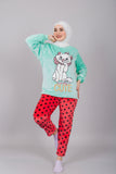 Women’s Polar Pajamas – Totally Cute Mint Cat  – 10754