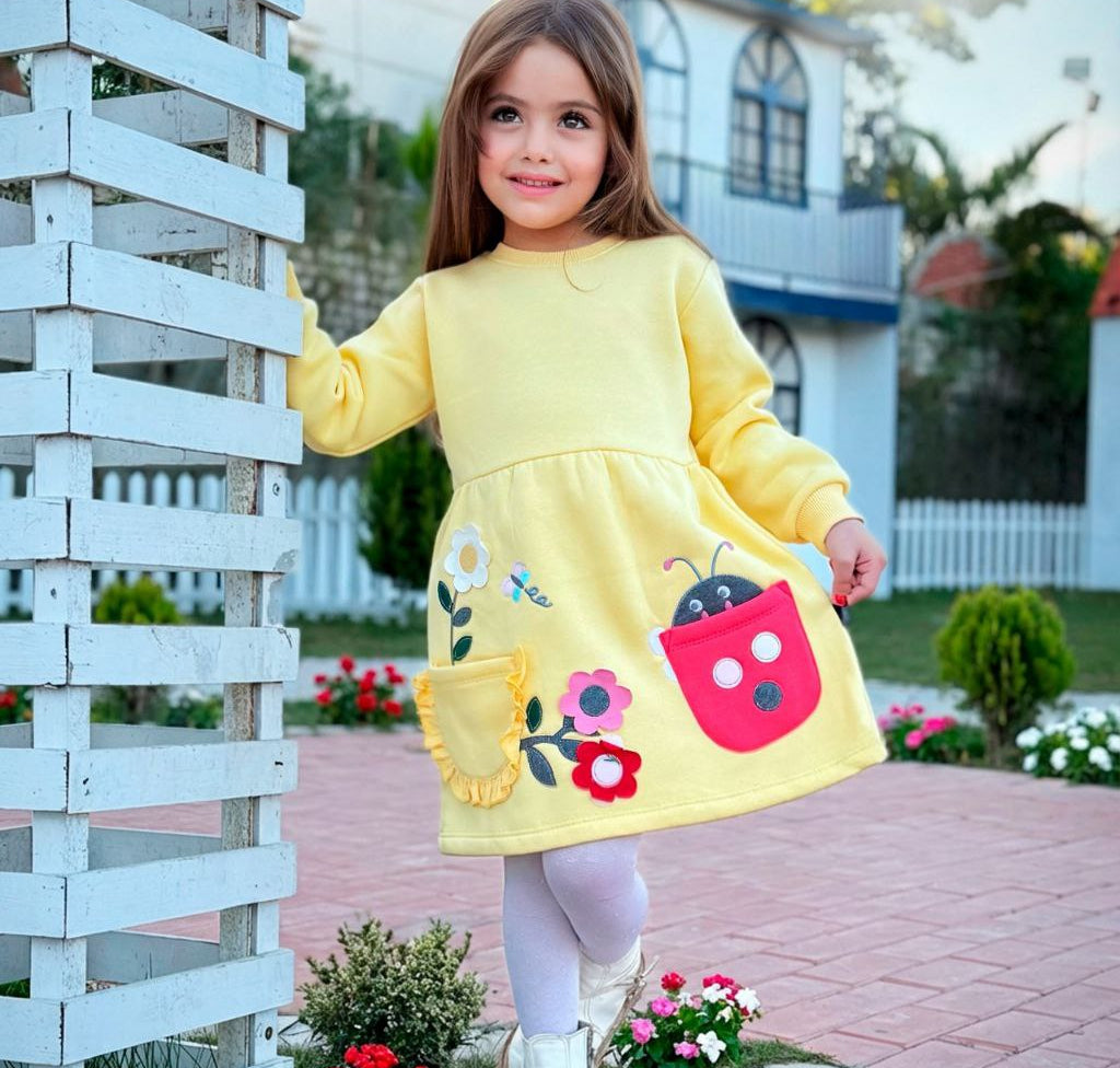 Girls’ long sleeves Dress – Yellow – 10840