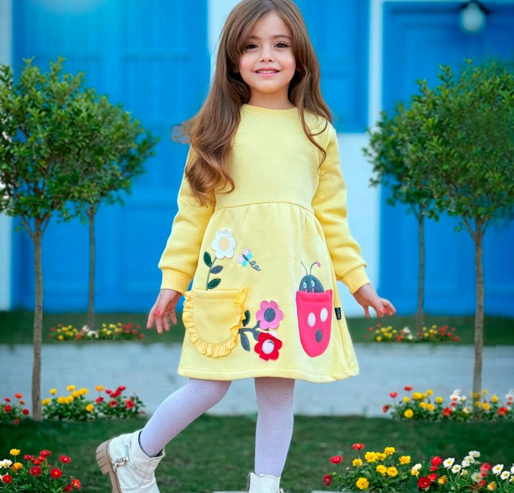 Girls’ long sleeves Dress – Yellow – 10840
