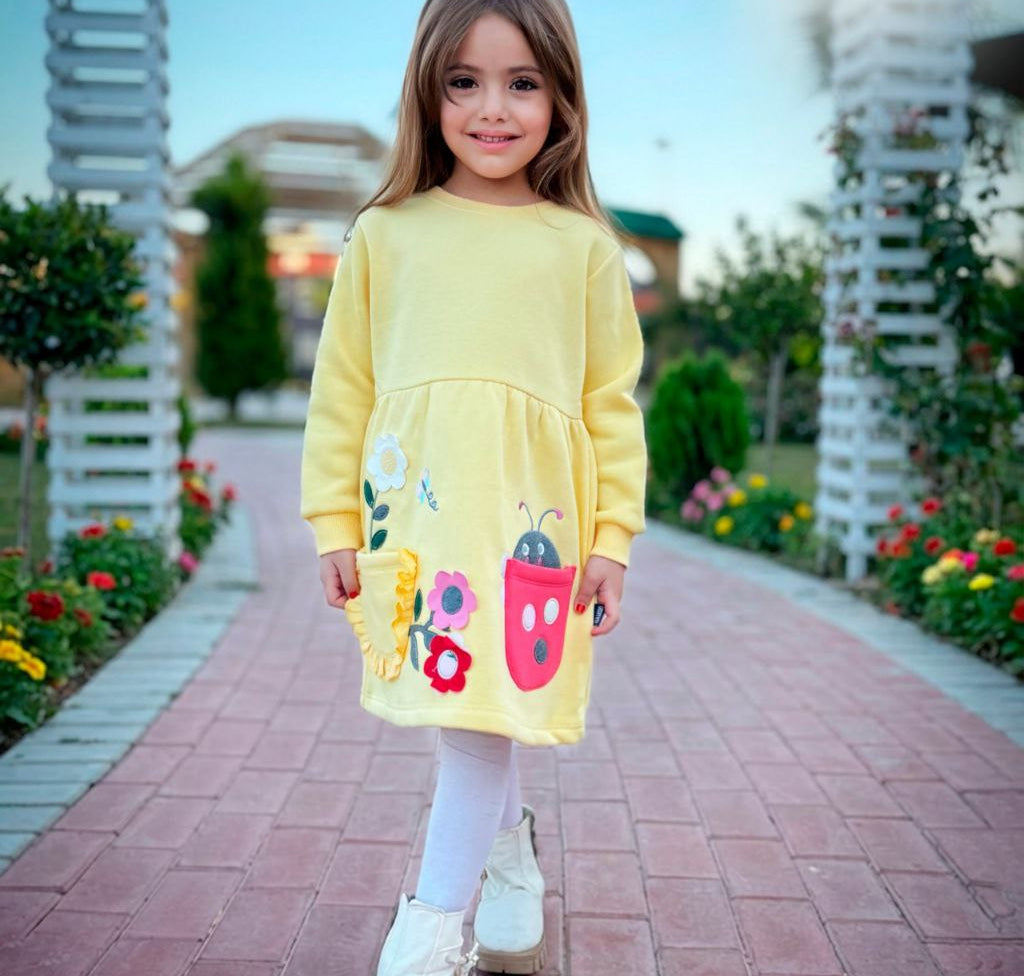 Girls’ long sleeves Dress – Yellow – 10840