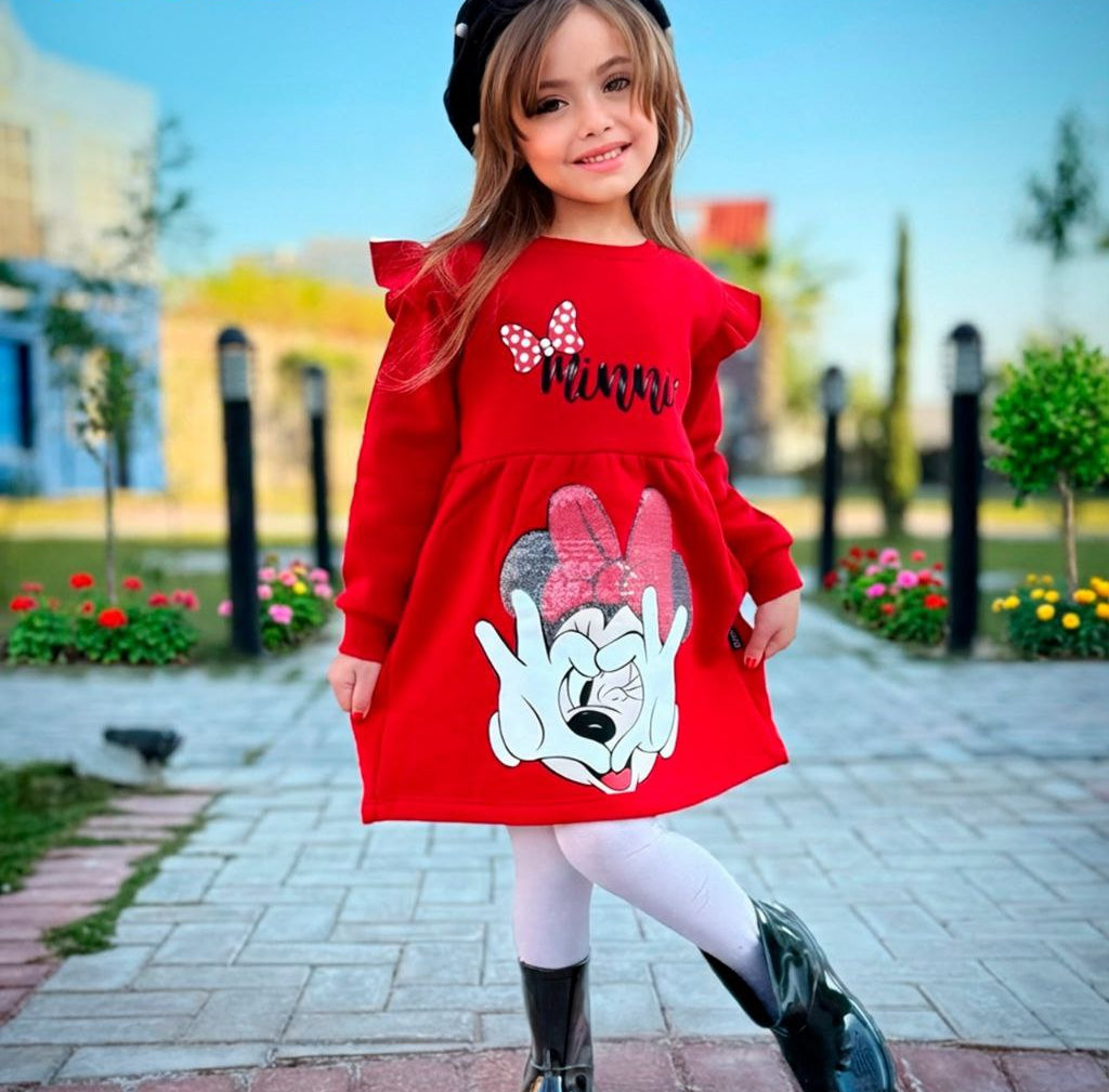 Girls’ long sleeves Dress – Red Minnie Mouse – 10840