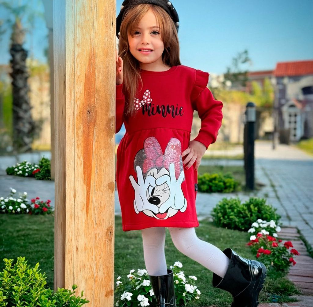 Girls’ long sleeves Dress – Red Minnie Mouse – 10840