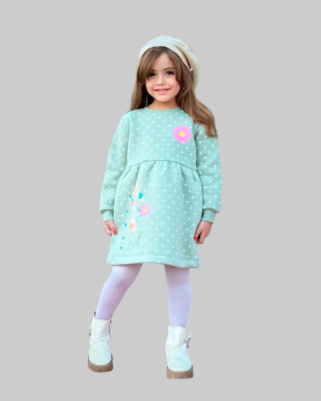 Girls’ long sleeves Dress – Flowers – 10840