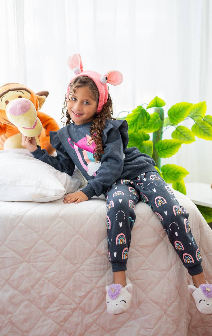 Girls' Winter Set - Ruffled Milton - Gray - 10845